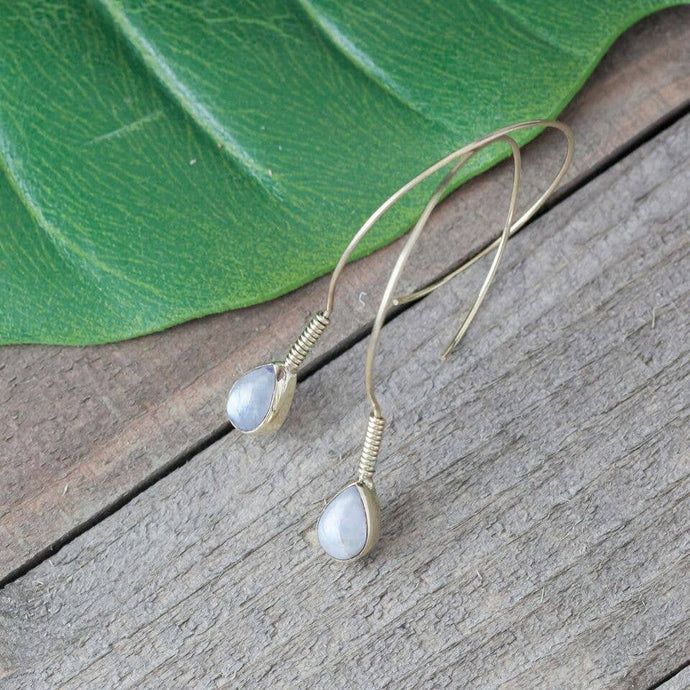 Earrings- Brass Curled Stone Earrings