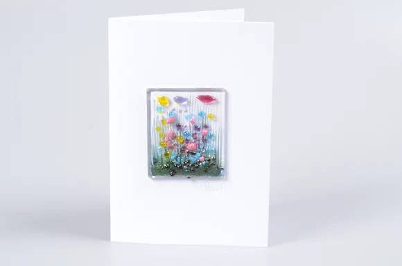 Handmade Fused Glass  Greeting Card - Wildflower Card