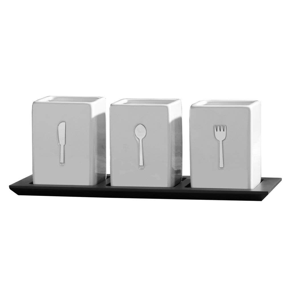 Towle Living 3pc Ceramic Caddy on Wood Tray