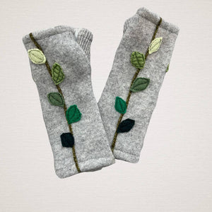 Fingerless Cashmere Gloves-Leaves