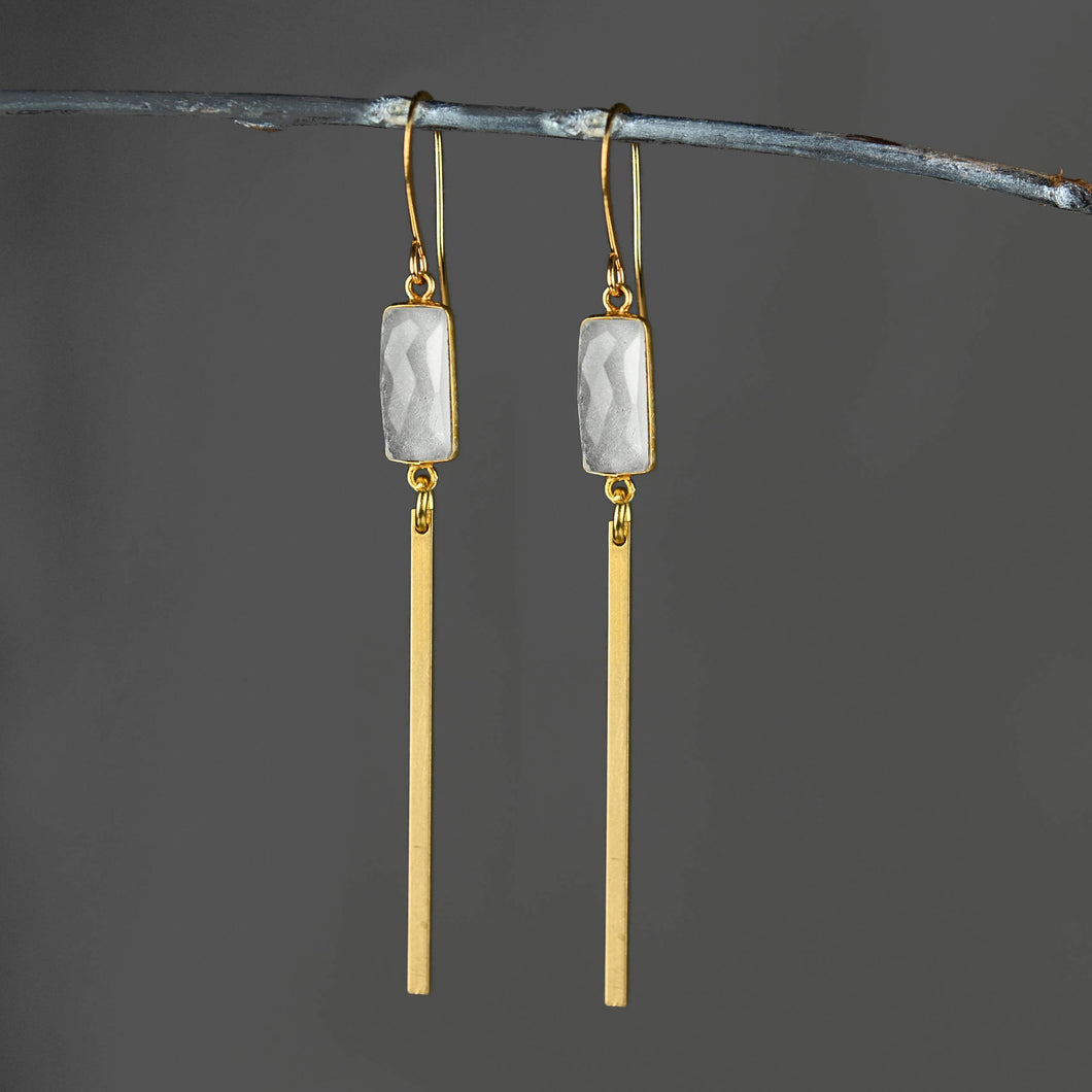 Rectangle Gemstone with Long Bar Earrings