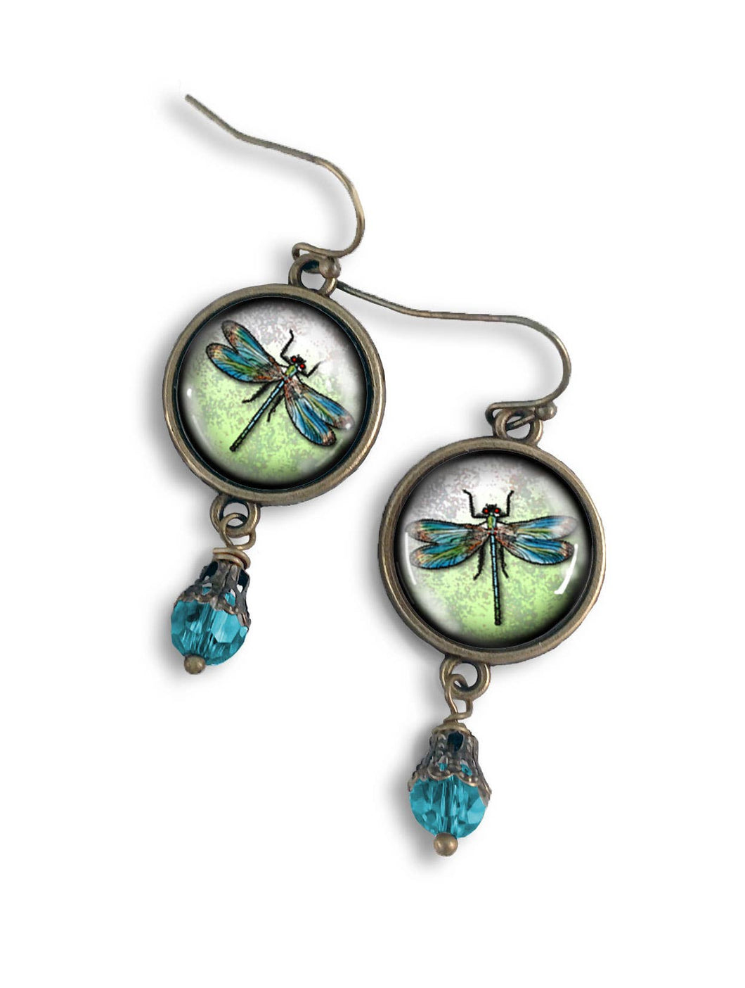 Dragonfly Vintage Inspired Glass Cabochon Earrings