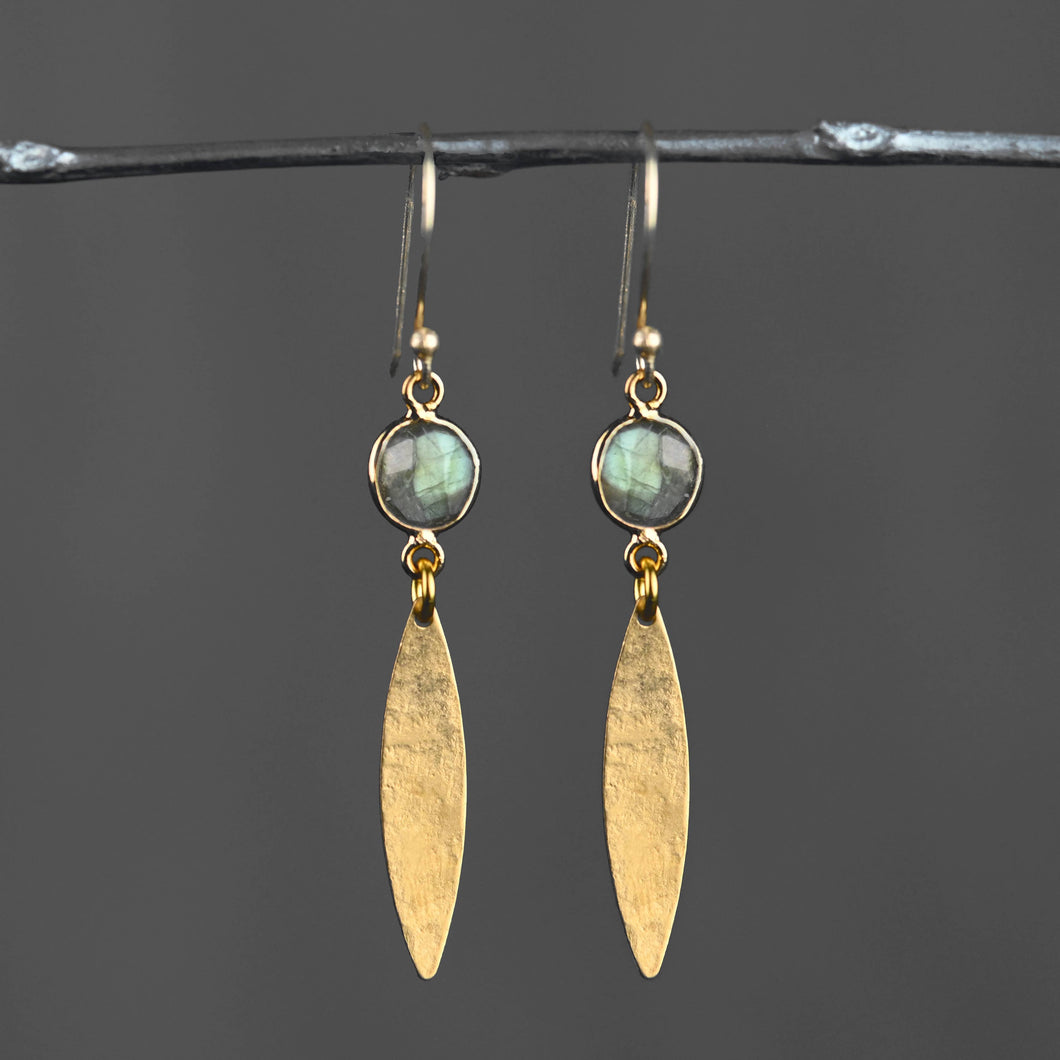 Brass Hammered Marquise w/ Semi Precious Earrings