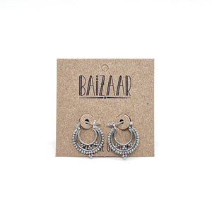 Earrings-Decorated silver huggie hoops