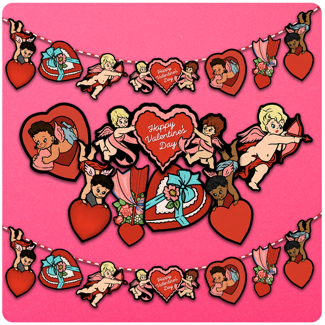 Vintage Inspired Valentine's Day Cherub, Cupids & Hearts Banner Cutout Decoration