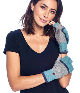 Alpaca Mittens - Color Block - Aqua