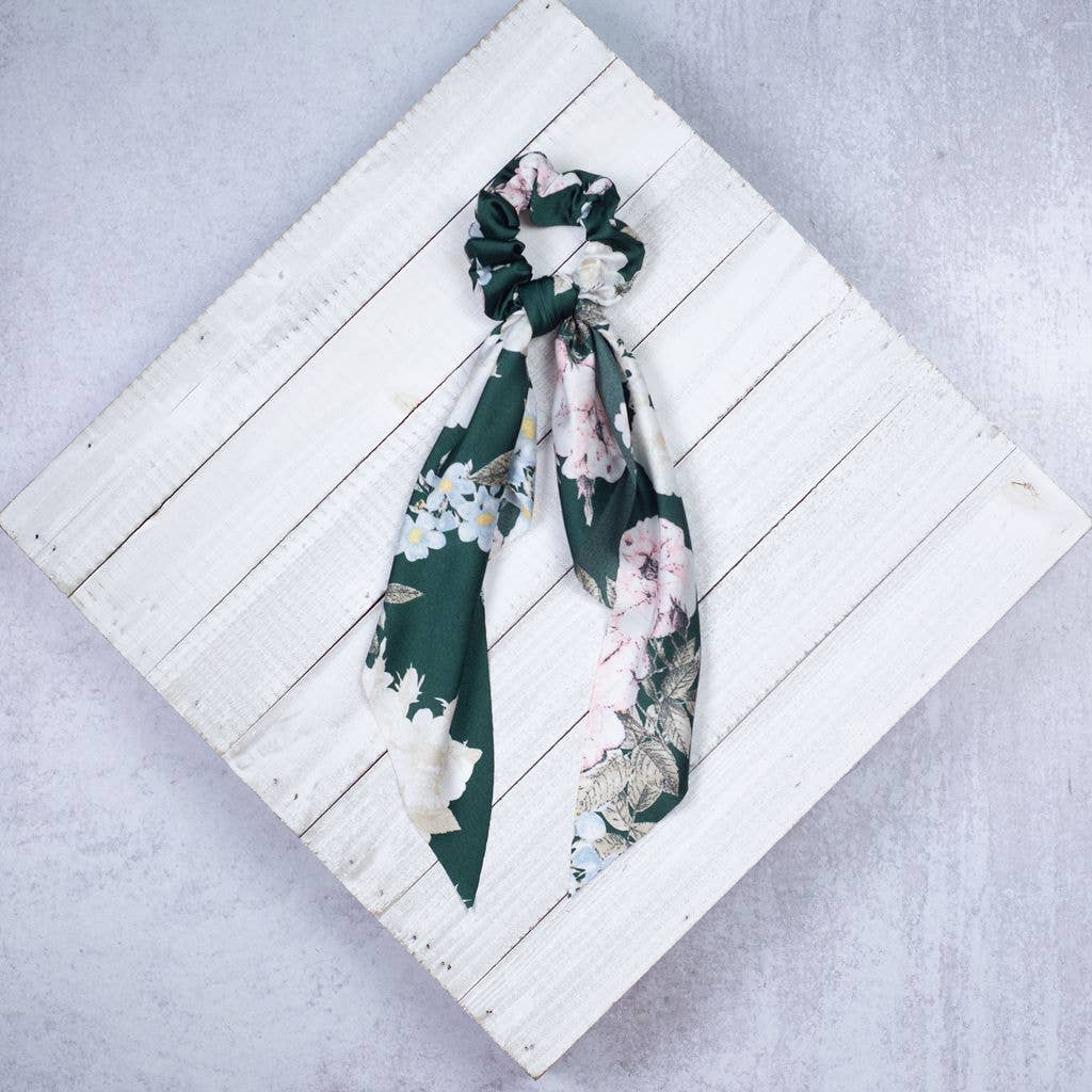 Boho Floral Scrunch Hair Scarf: Green