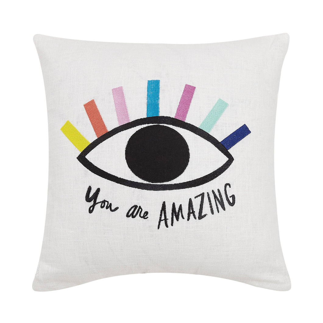 You Are Amazing Eye Embroidered Pillow by Ampersand