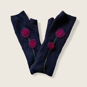 Fingerless Cashmere Gloves-Double Blooming Rose