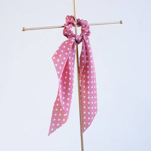 Scrunch Hair Scarf in Pink with White Dots