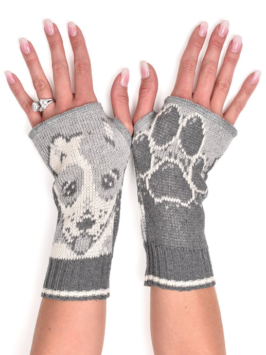 Women's Recycled Cotton Hand Warmer Fingerless Gloves - Dog