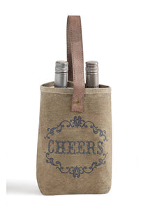 Cheers Up-Cycled Canvas Double Wine Bag, M-5117