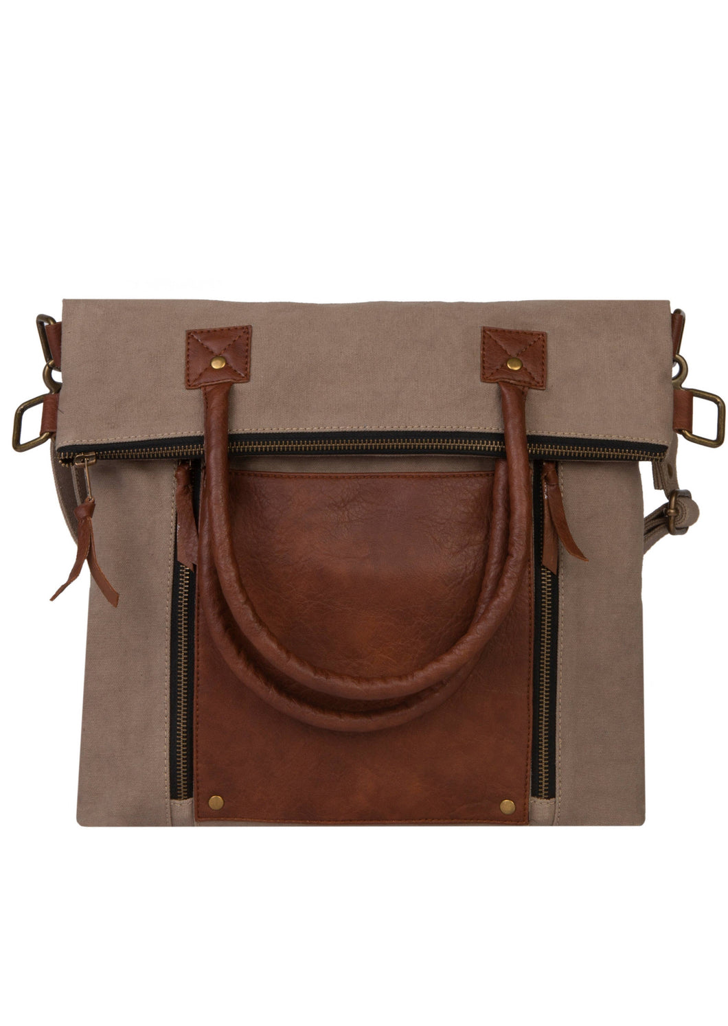 Fold Over Stone Up-Cycled Convertible Tote, M-4014