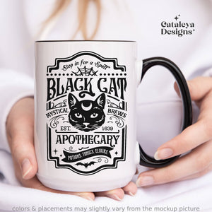 Black Cat Apothecary Black Interior Ceramic Mug 15 oz